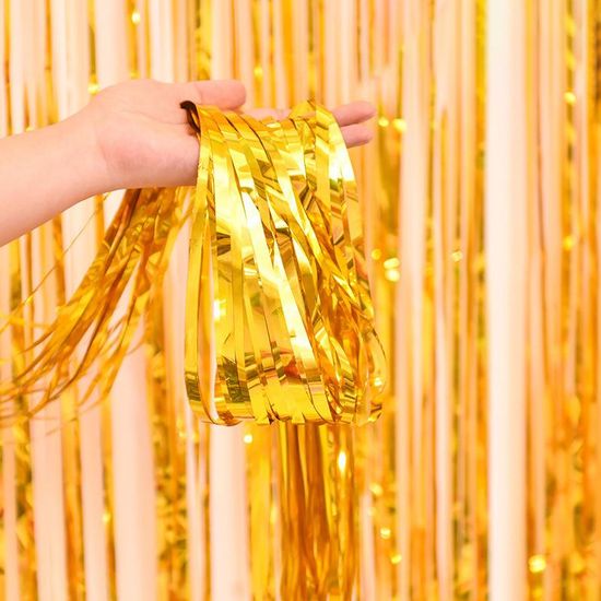 Deko Lametta Vorhang Glänzend für Party Gold (2x1m)