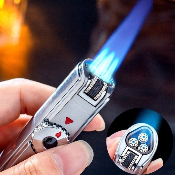 Jobon Windproof Triple Jet Torch Lighter Gas Silver