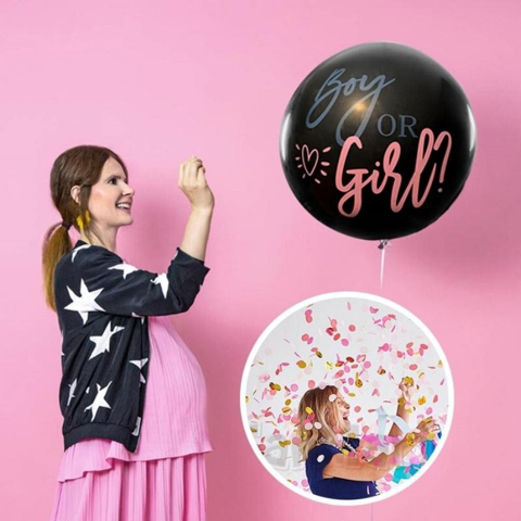 Gender Reveal Luftballon 90cm schwarz mit Konfetti
