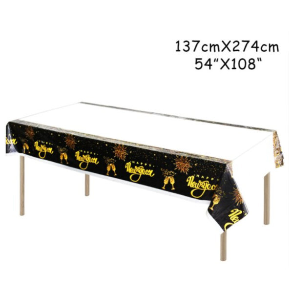 Happy New Year Kunststoff Tischdecke 1,37 x 2,74m